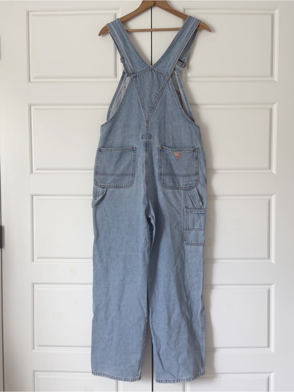 Vintage 90s Guess Denim Bib Overall Large Blue Slouchy Straight Leg Buckle Strap - Picture 2 of 16